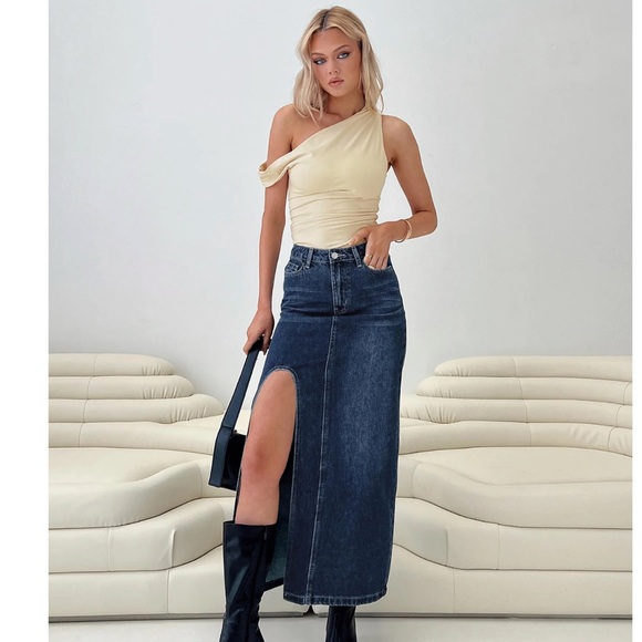 Princess Polly Denim Maxi Skirt with Front Slit - Picture 2 of 5